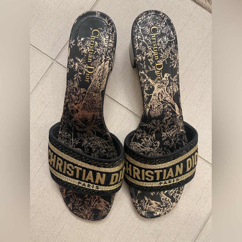 Dior Dway Black& Gold Women's Embroidered Slides . Size 40 1/2